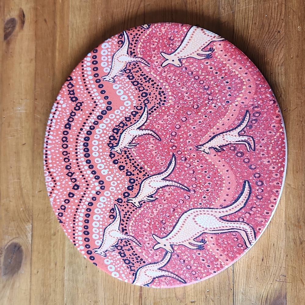 Australia Souvenir Trivet 7.75 Cork Bottom Kangaroo Sunset By Kathleen Buzzacott